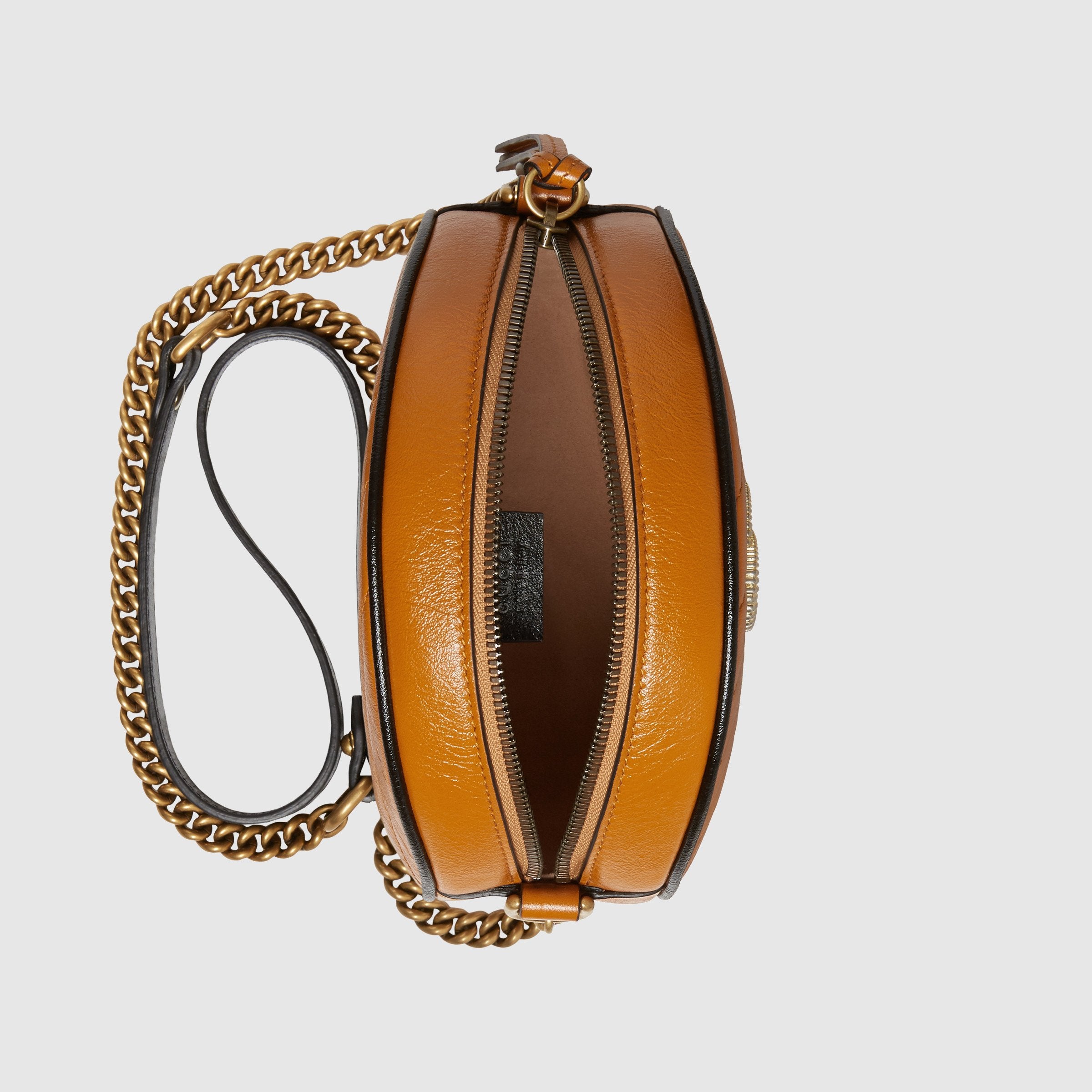 Gucci GG Marmont Mini Round Shoulder Bag in Cognac Leather - Perfect for Date Night & Evening Outings