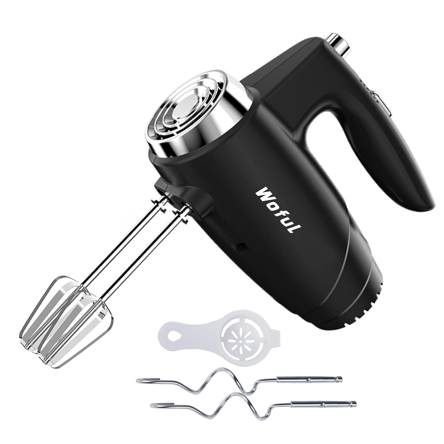 200W 5-Speed Electric Hand Mixer with Eject Button - 4 Stainless Steel Attachments (Beaters & Dough Hooks) - Perfect for Baking Cakes, Whipping Cream, Kneading Dough & Making Cookies - Ideal for Home Bakers & Professional Kitchens (Black)
