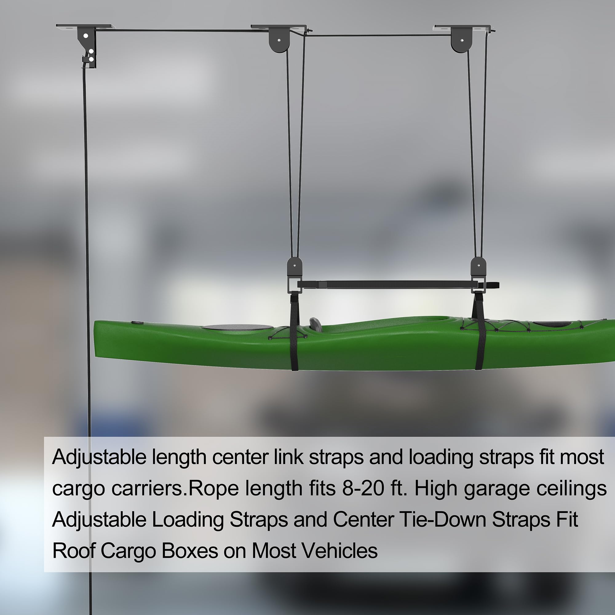 2025 Upgraded Heavy Duty Kayak Hoist System for Garage Ceiling - 200 lbs Capacity Canoe Lift Storage with Pulley - Fits 10-20 Foot Ceilings (Black) - Perfect for Kayak, Canoe & Paddleboard Storage in Garage, Basement or Shed