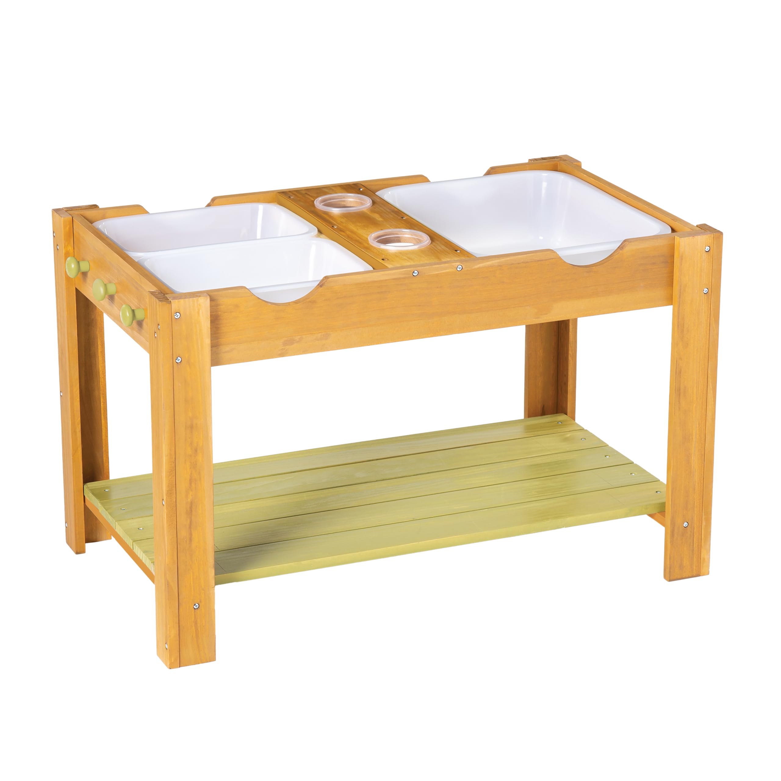 MindWare Sensory Sprouts Sensory Table for Kids - Durable Wooden Table with 3 Sensory Bins, 2 Cups & 3 Hooks - Indoor/Outdoor Sensory Play Activity for Toddlers Ages 3+ - Perfect for Preschool Learning, Daycare Centers & Home Playrooms