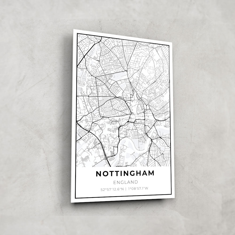 Nottingham City Map Glass Wall Art - Elegant Home Decor for Living Room, Office & Gifts - Perfect for UK Travel Lovers & Map Enthusiasts