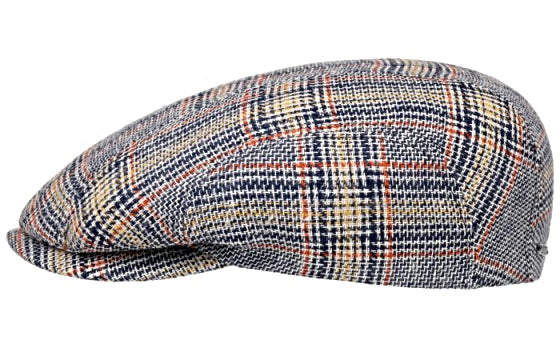 Stetson Kent Linen Navy/Yellow Glen Check Flat Cap - Classic Men's Summer Hat for Casual Wear, Outdoor Activities & Vintage Style Fashion