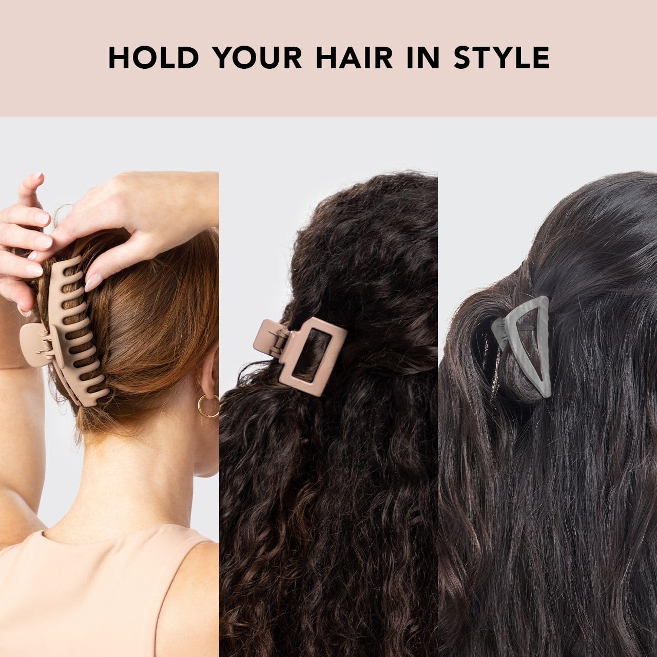 Kitsch Large Hair Clips for Women - 3 Pack Assorted Hair Claw Clips for Thick Hair (Medium & Small Open Shape) - Perfect for Teens, Girls & Women - Great for School, Work, Travel & Everyday Styling