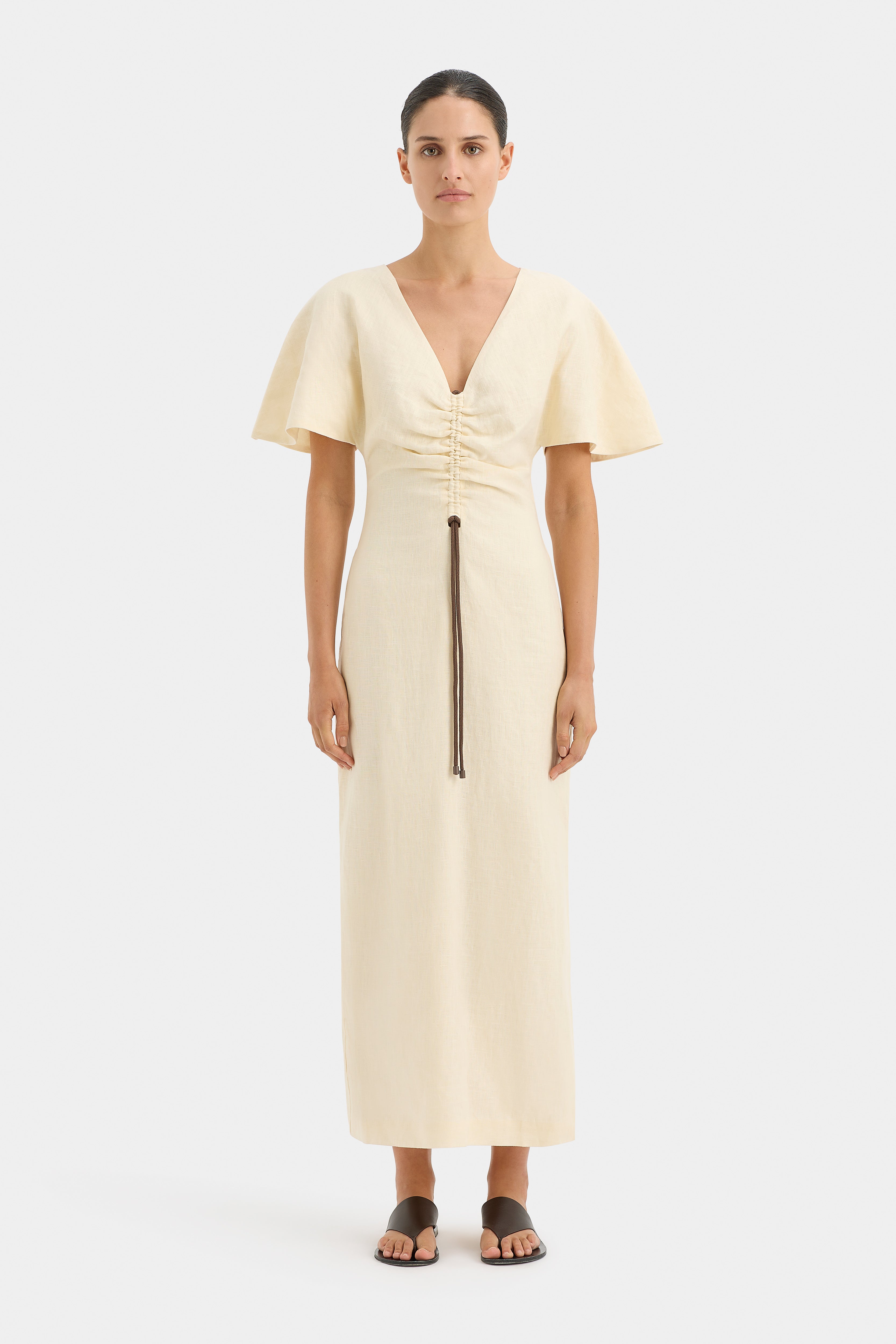 Josefina Elegant V-Neck Dress with Belt - Women's Flowy Midi Dress for Office, Party & Date Night