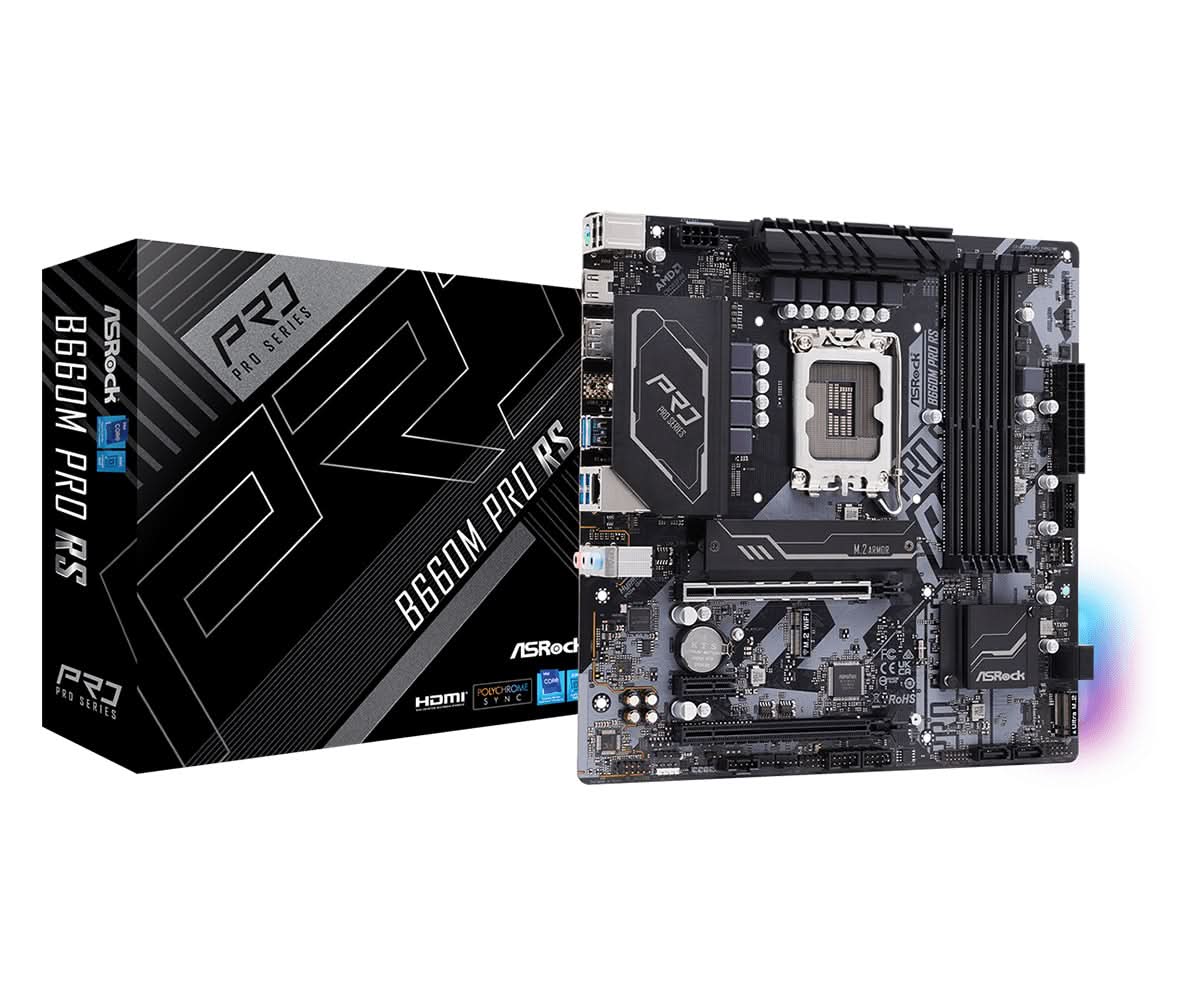 ASRock B660M Pro RS Intel B660 LGA 1700 Micro ATX Motherboard - DDR4, PCIe 4.0, M.2 for Gaming PC & Home Office Builds