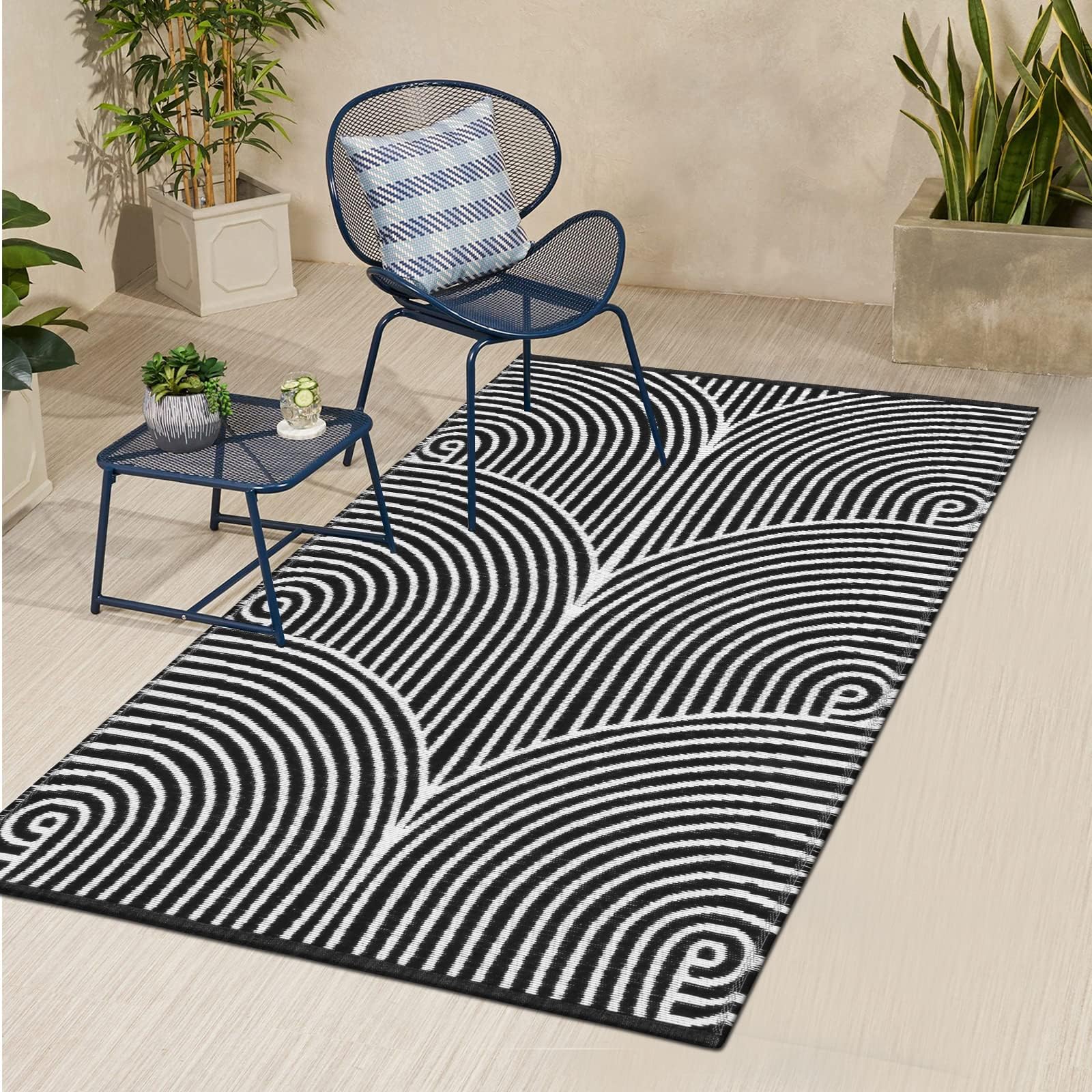 Tiffasea 3'x5' Reversible Cotton Woven Area Rug - Machine Washable Indoor Outdoor Rug for Living Room, Entryway, Bedroom, Bathroom, Kitchen & Laundry - Black and White Striped Design - Perfect for High Traffic Areas & Home Decor