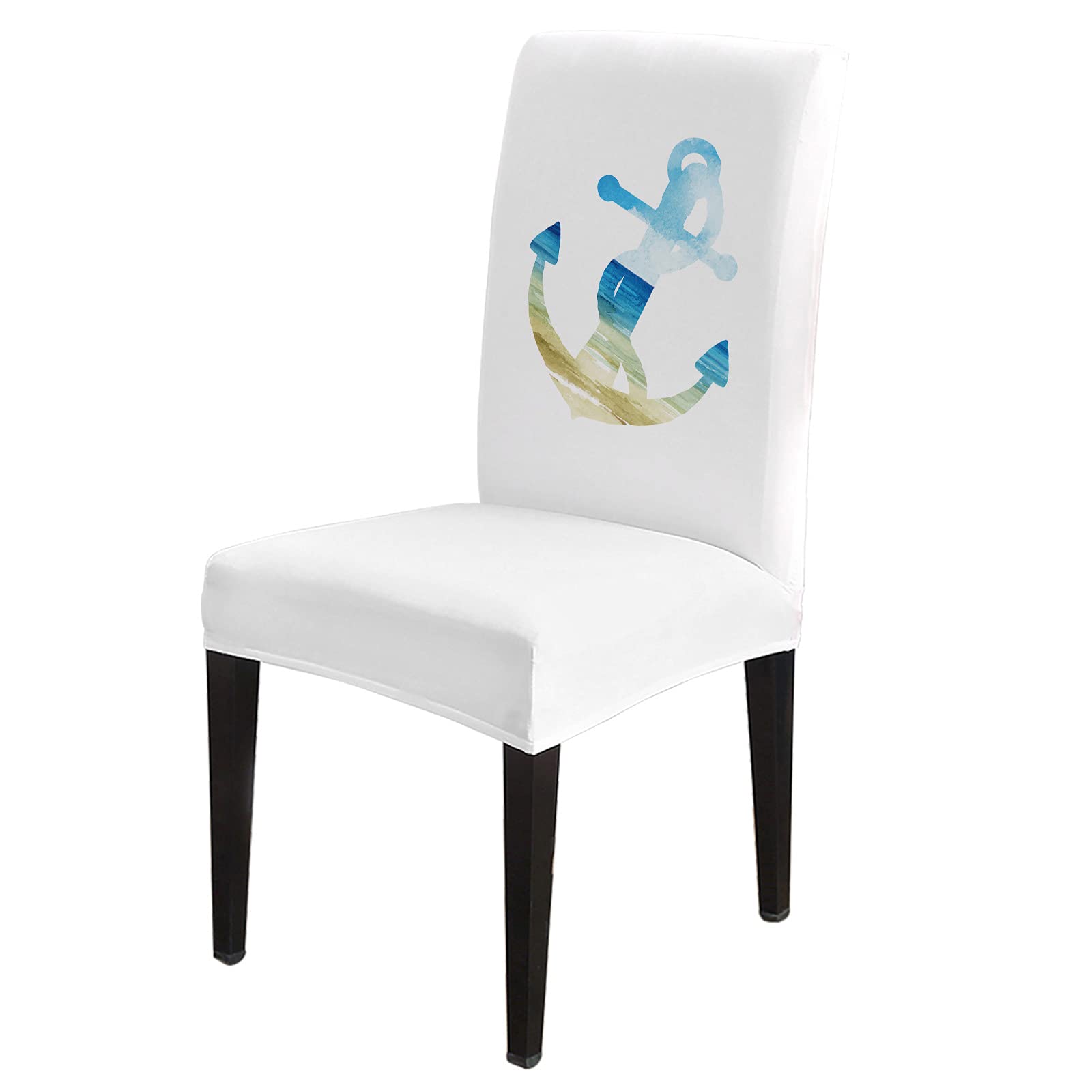 6 Pack Watercolor Boat Anchor Chair Covers - Stretch Slipcovers with Blue Sky & White Clouds Design, Washable & Removable Dining Seat Protectors for Kitchen, Banquet, Party & Home Decor