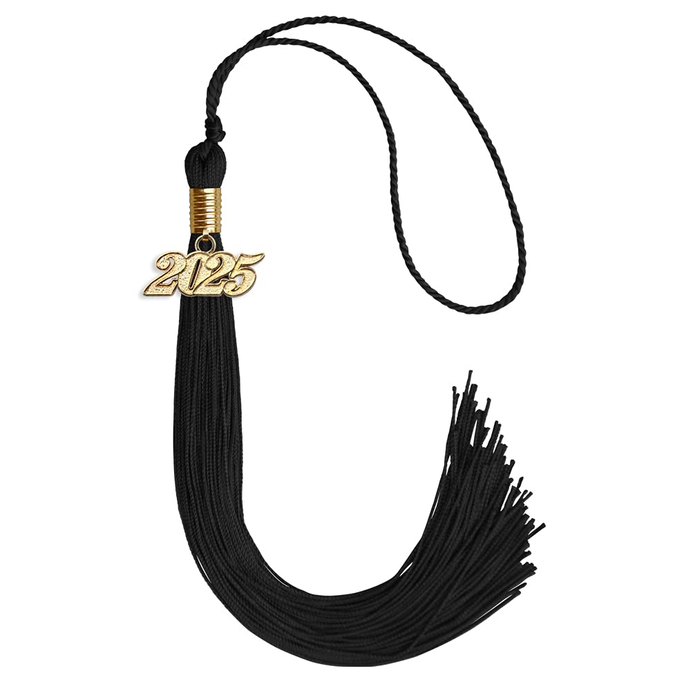 2025 Graduation Tassel with Gold Date Drop - Black Single Color Tassel for High School & College Graduation Ceremonies, Commencement Decorations