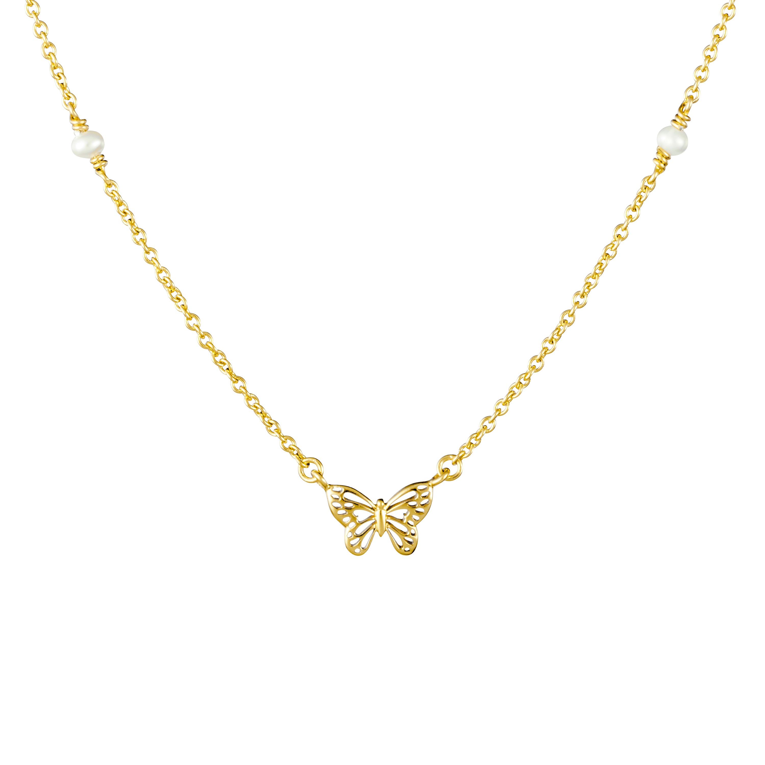 Elegant Butterfly Pearl Necklace in Gold - Perfect for Weddings, Parties & Special Occasions