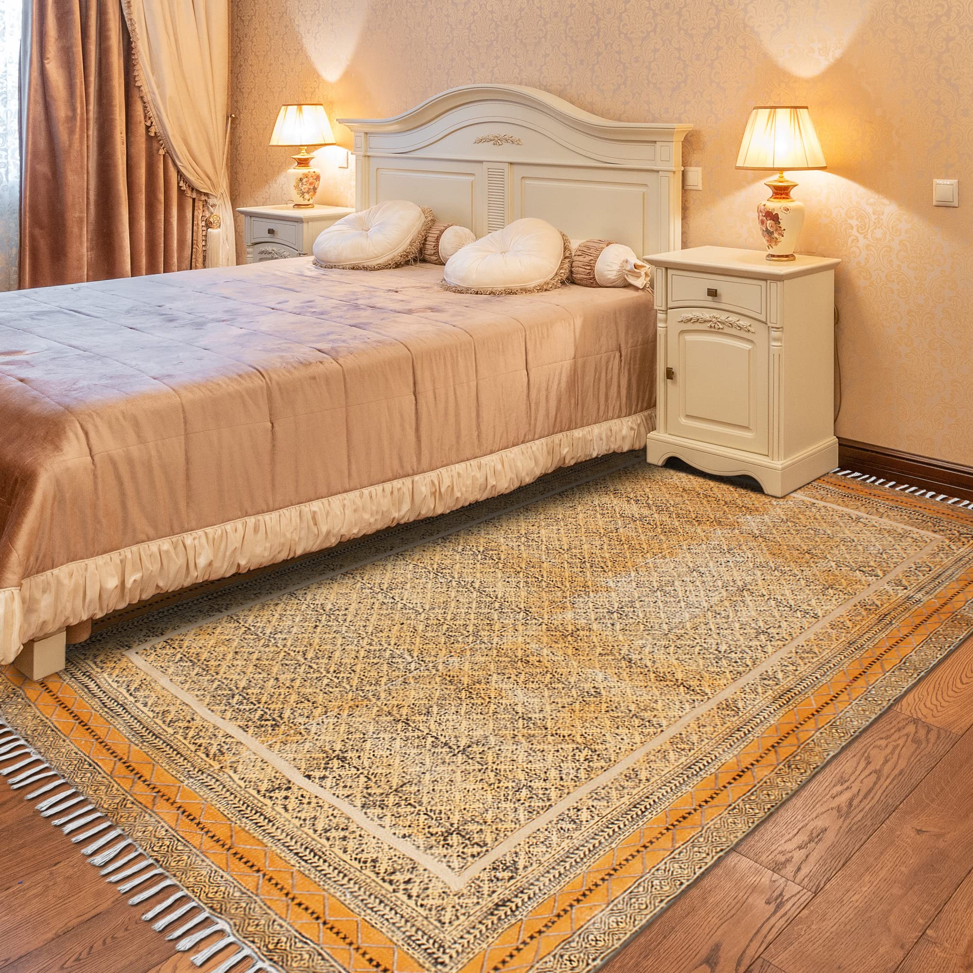 12x18 Ft Bronze & Yellow Cotton Dhurrie Oriental Kilim Rug - Rectangular Flatweave Carpet for High Traffic Areas | Indoor & Outdoor Use | Perfect for Bedroom, Dining Room, Living Room Decor | Durable & Stylish Home Accent