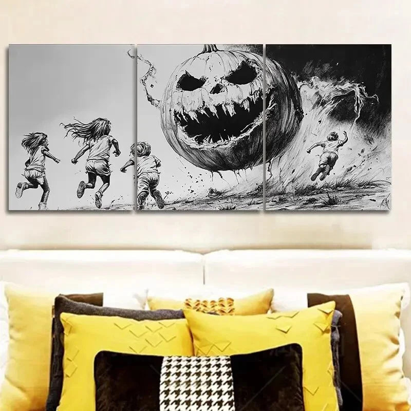 3-Piece Giant Pumpkin and Kids Painting Wall Art Set - Framed Canvas 40x60cm - High Quality Print - 100% Australian Made - Ready to Hang - Perfect for Nursery, Kids Room, or Playroom Decor