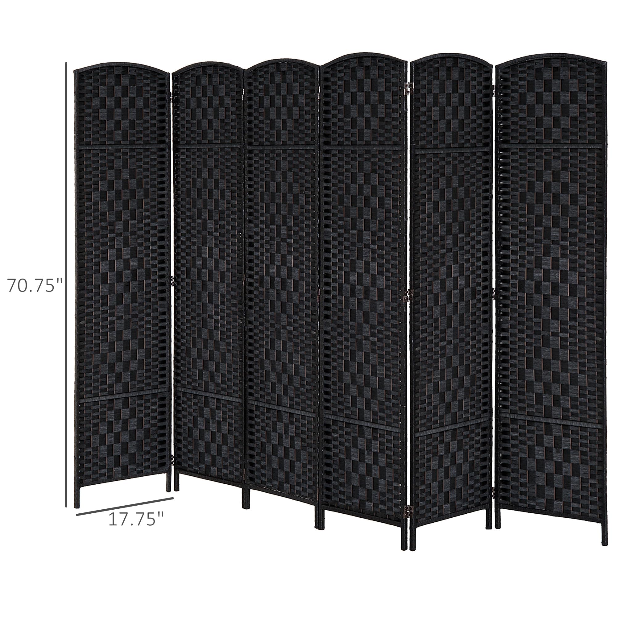 HOMCOM 6 Panel Folding Room Divider Privacy Screen - 6FT Tall Portable Wicker Weave Partition Wall for Bedroom, Home Office, Living Room - Black | Space Separator for Privacy, Room Organization & Home Decor