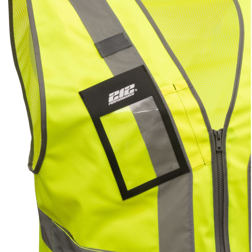 212 Performance VSTPERF 8814 High Visibility Safety Vest - 4XL Yellow with Reflective Gray Strips & Badge Pocket for Construction, Road Work & Emergency Responders | ANSI Compliant Workwear