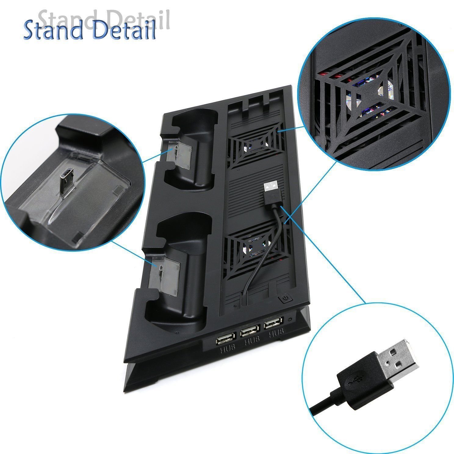 Vertical Cooling Stand for Sony PS4 Slim - 4-in-1 USB Hub with Built-in Fan, Controller Charger & Cooling Station | Perfect for Gaming Setup & Console Protection