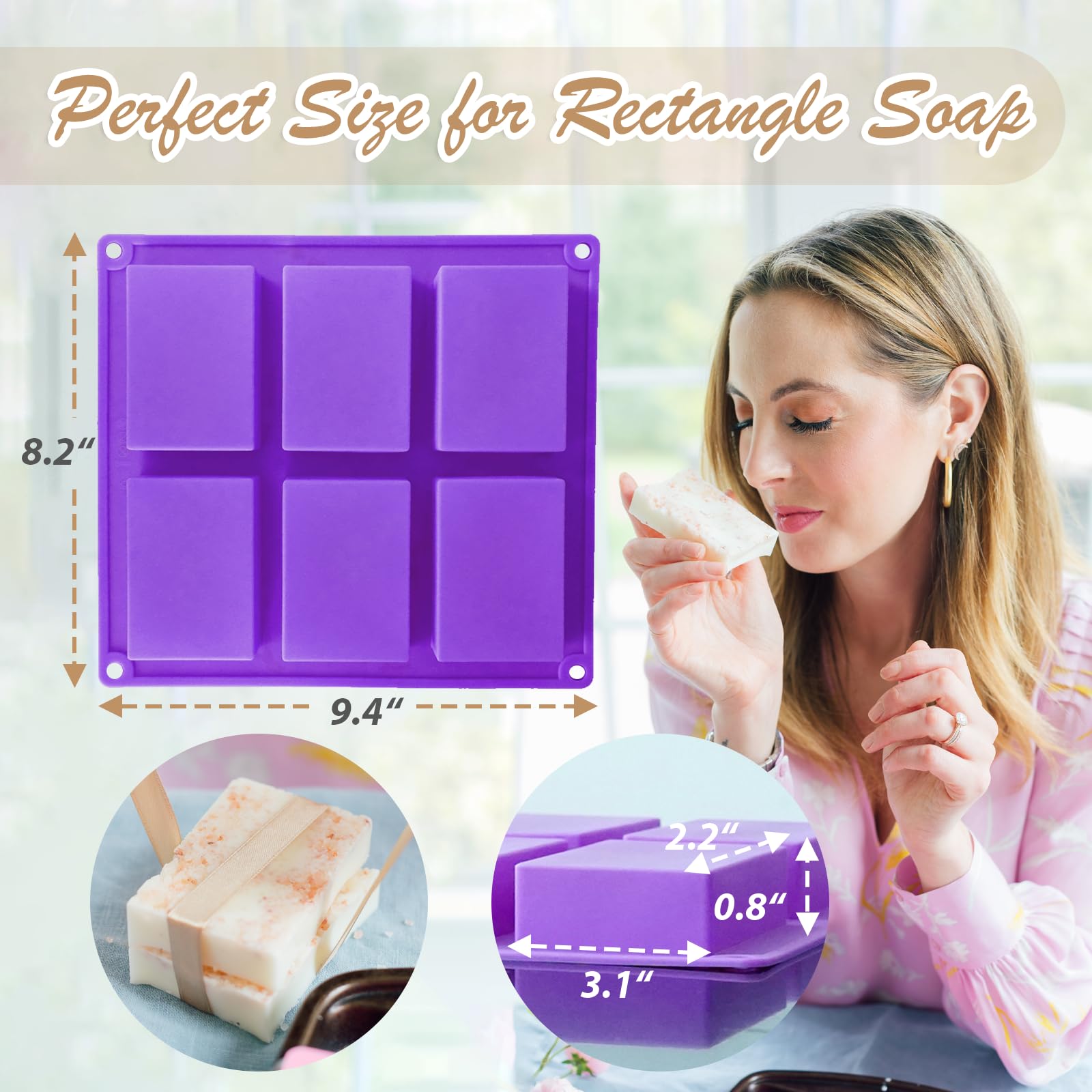 HKNMTT 3-Pack Silicone Soap Molds for DIY Soap Making - Food Grade, Non-Stick, BPA Free Baking Molds for Rice Crispies, Cake, Chocolate Bars, Desserts & Ice Cubes - Perfect for Homemade Treats and Gift Making