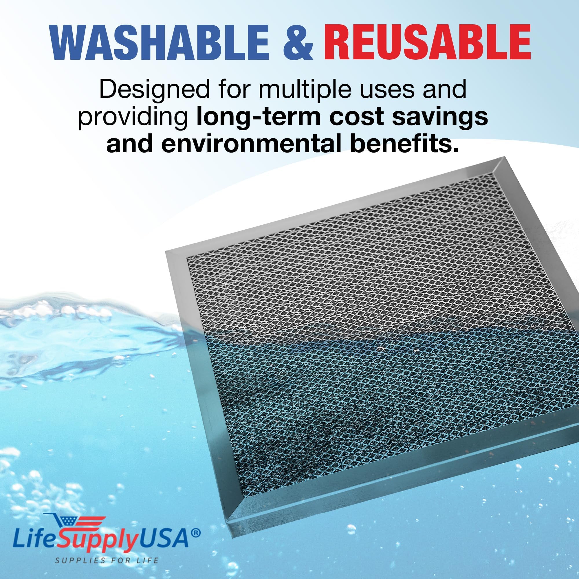 LifeSupplyUSA 16x16x1 MERV 8 Washable Electrostatic Air Filter - Reusable HVAC Furnace AC Filter for Home & Office - Energy Saving, Easy to Clean, Long Lasting (1-Pack) - Perfect for Allergies, Dust & Pet Hair Removal