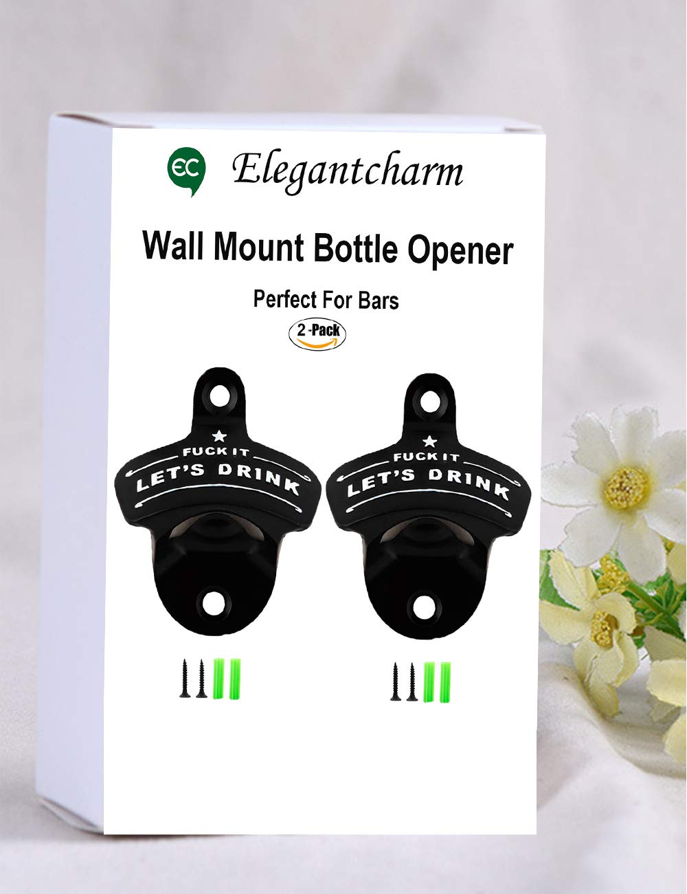 Wall Mounted Bottle Opener Set (2 Pack) - Durable Metal Beer Bottle Opener with Screws & Anchors - Perfect Gift for Men, Dad & Beer Lovers - Funny Christmas, Birthday & Father's Day Gift Idea - Great for Kitchen, Bar, Garage & Outdoor Use