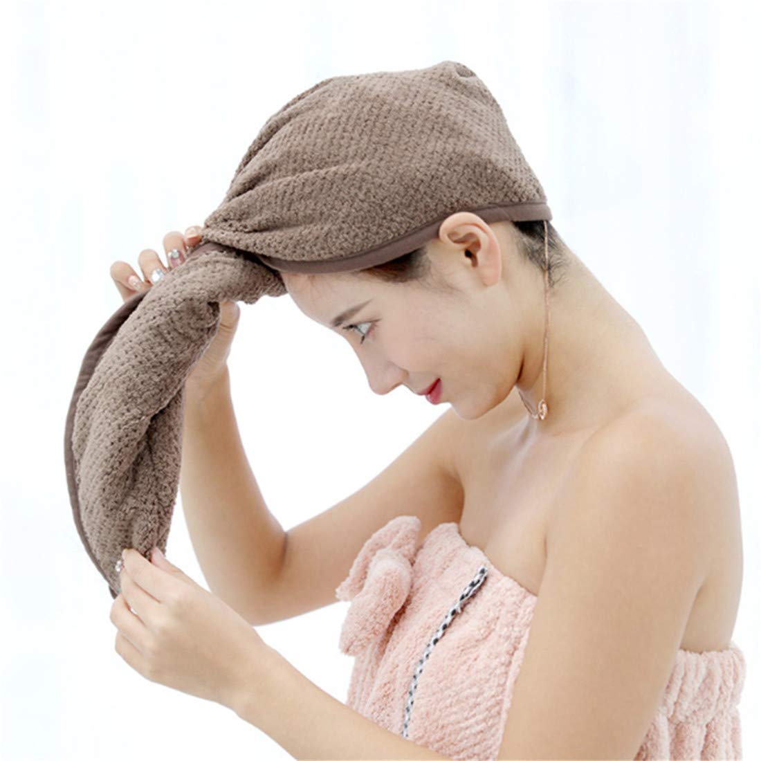 Microfiber Hair Wrap Towel for Women - Quick Dry Hair Turban Cap, Shower Hat for Long & Thick Hair - Soft & Absorbent (Pink) - Perfect for Post-Shower, Salon, Spa & Travel Use