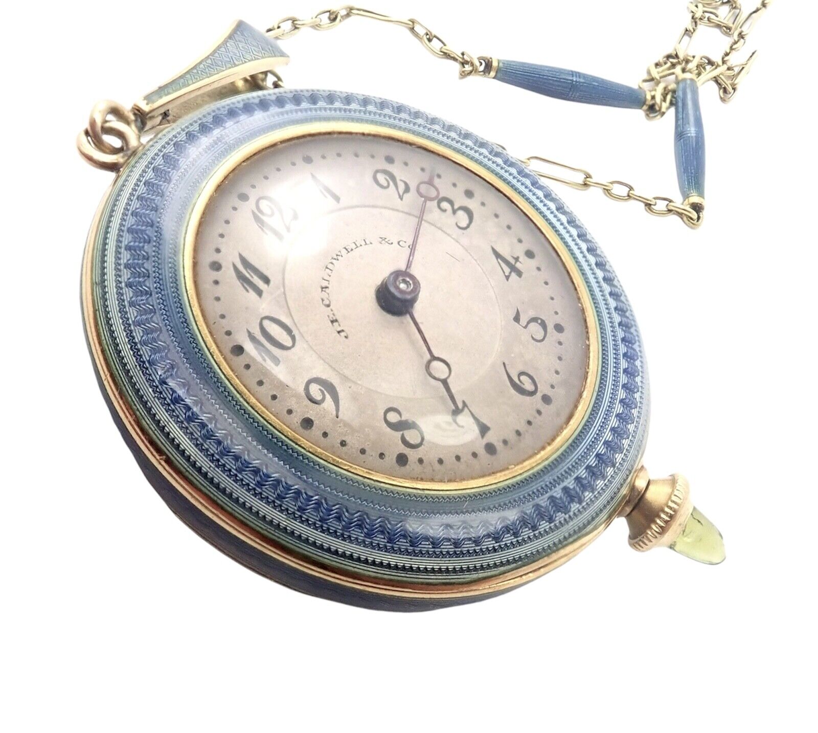 Vintage JE Caldwell Longines 14k Yellow Gold Diamond Enamel 32mm Pendant Watch - Elegant Antique Jewelry for Women, Perfect for Special Occasions & Collectors