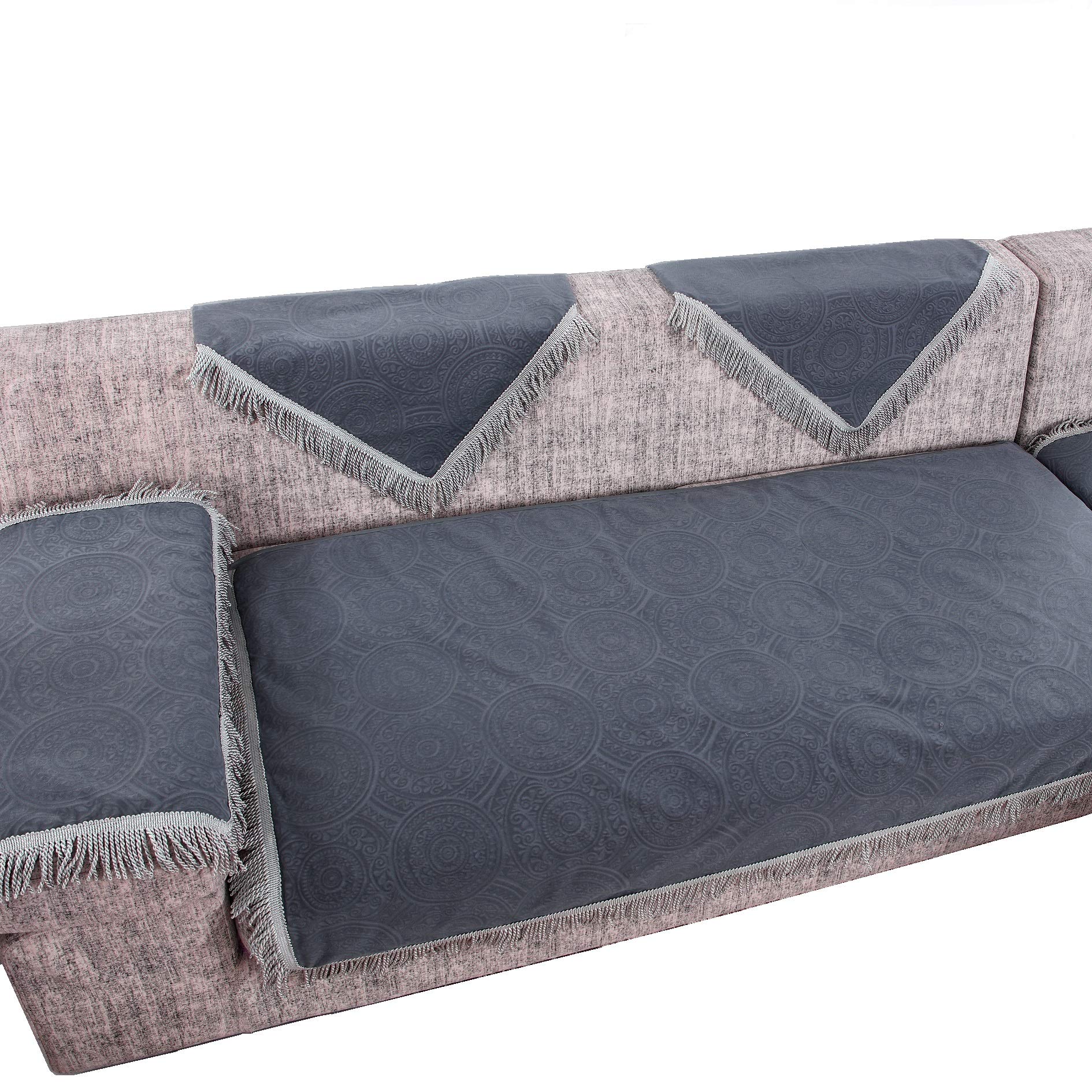 OctoRose Anti-Slip Sofa Slipcover - Furniture Protector for Sectional Couches with Arm Covers, Flocking Grey Sofa Throw (35x94 inches) - Perfect for Living Room, Home Decor & Pet Protection