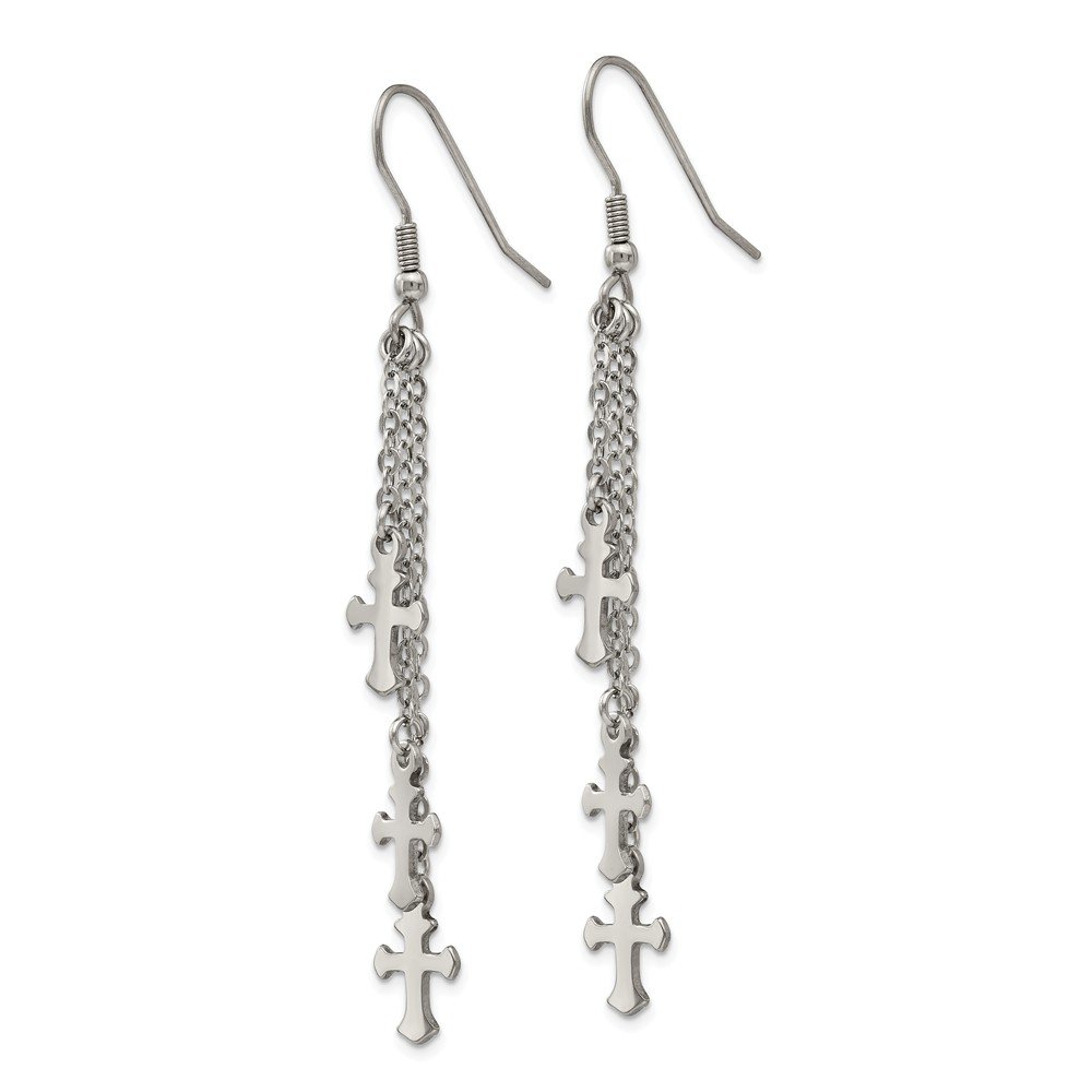 Stainless Steel Multi-Strand Cross Dangle Shepherd's Hook Earrings for Women - Elegant Religious Jewelry Gift for Church, Wedding & Everyday Wear
