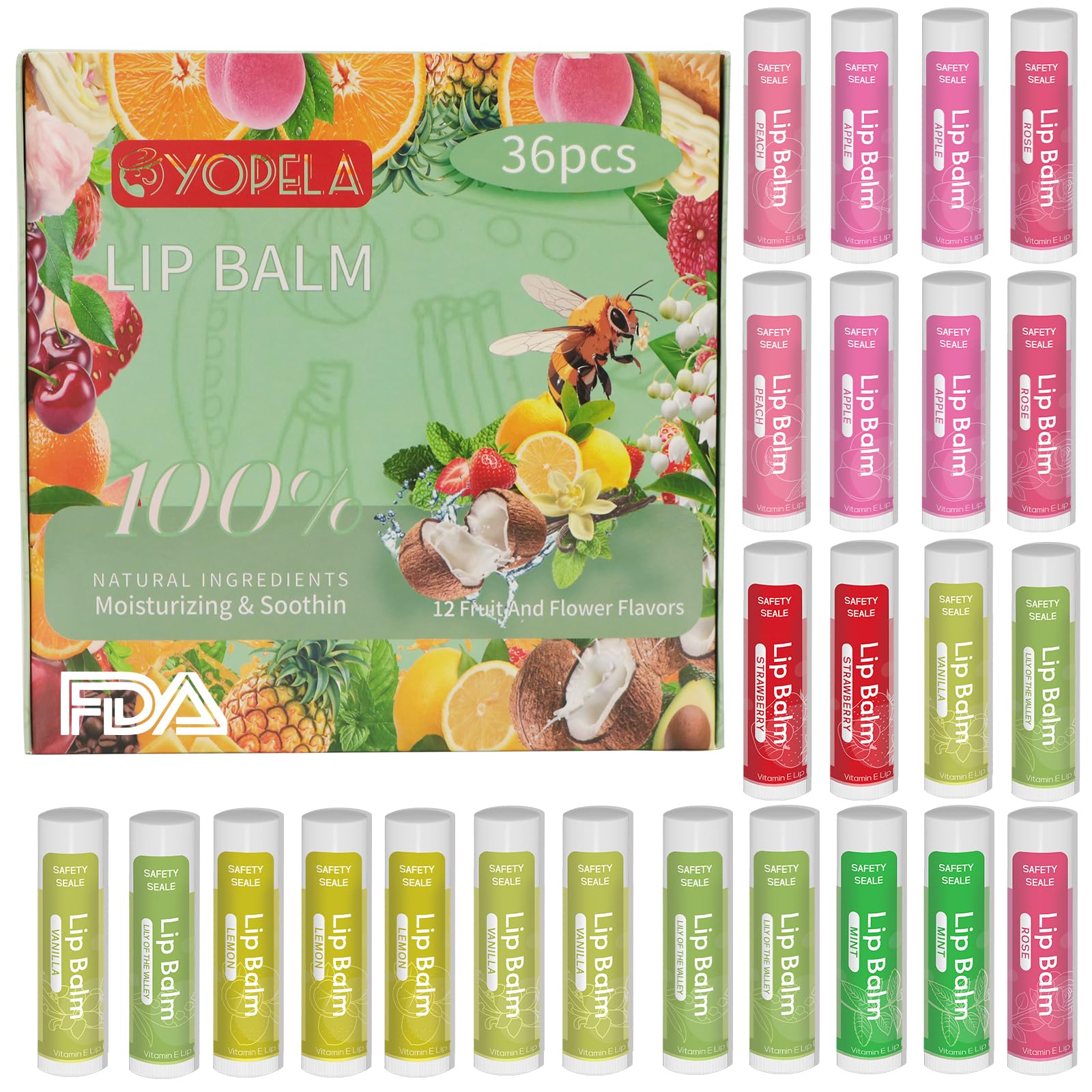 36 Pack Natural Lip Balm & 28 Pcs Organic Chapstick Set - Moisturizing Lip Care for Dry Lips - Perfect Christmas Gifts for Men, Women & Kids - Great for Winter Skincare, Daily Hydration & Stocking Stuffers