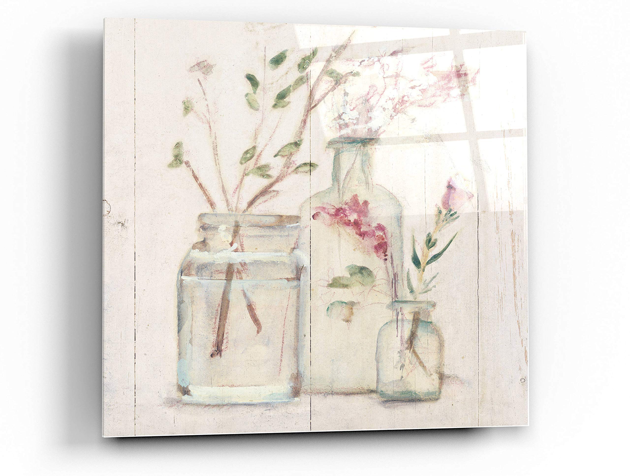 Cheri Blum 'Blossoms on Birch VI' Acrylic Glass Wall Art - 24x24 Inch Modern Floral Painting for Living Room, Bedroom & Office Decor