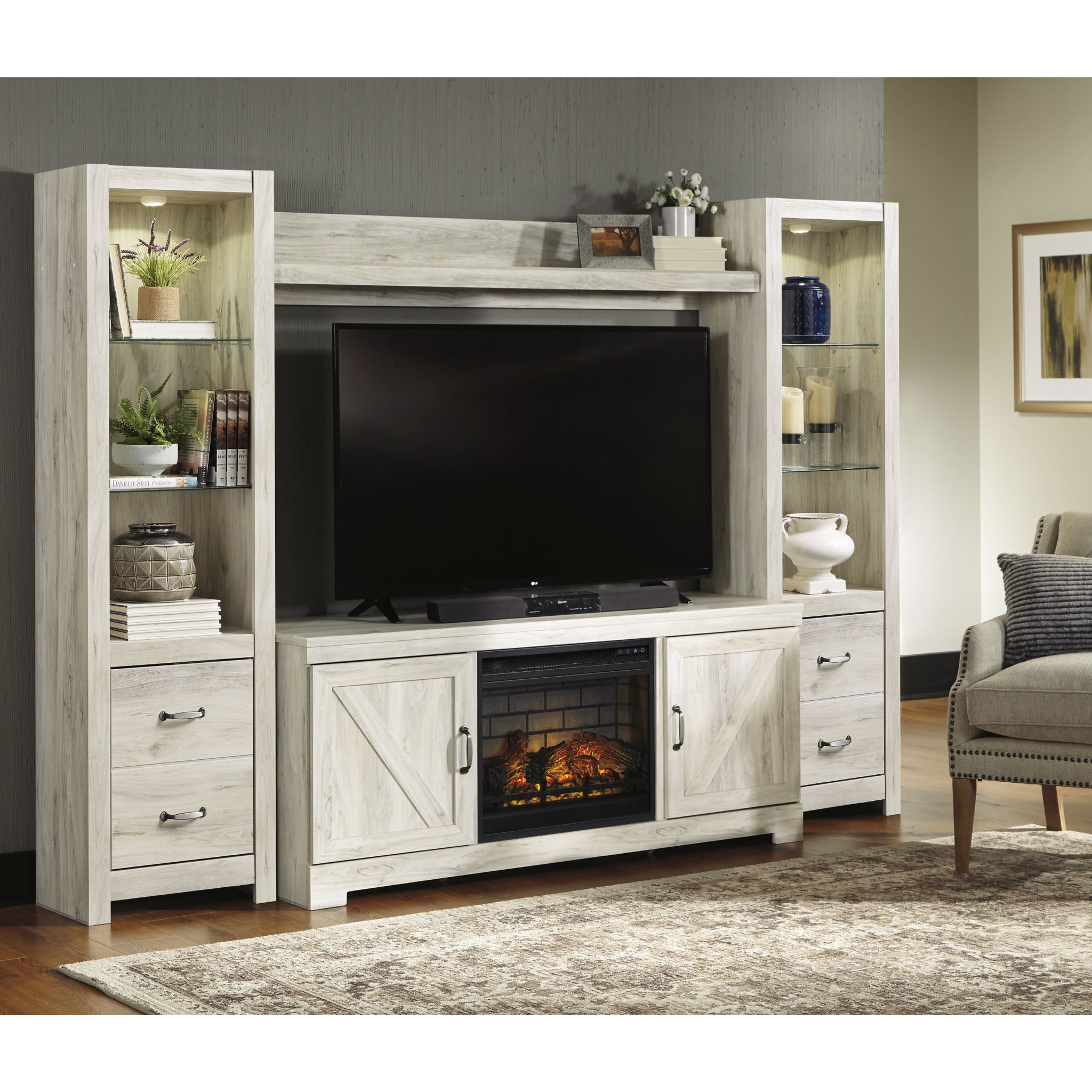 Bellaby 5-Piece Entertainment Unit TV Stand Set - Modern Whitewash Finish for Living Room, Home Theater & Media Storage