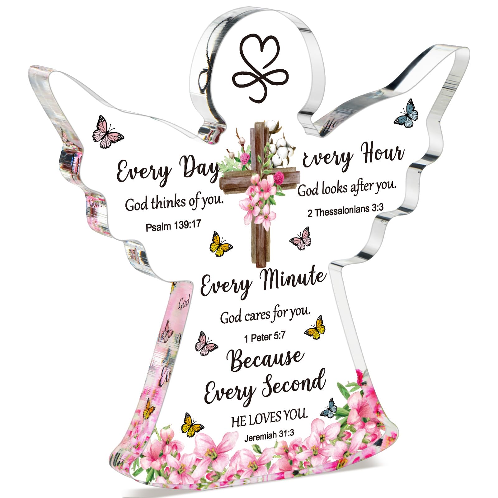 Yulejo Acrylic Christian Gifts with Bible Verse Prayers - Religious Home Decor for Women, Men, Friends, Mom - Perfect for Valentine's Day, Birthday, Baptism, Christmas - Cross & Angel Design for Prayer Corner, Church, Office Desk