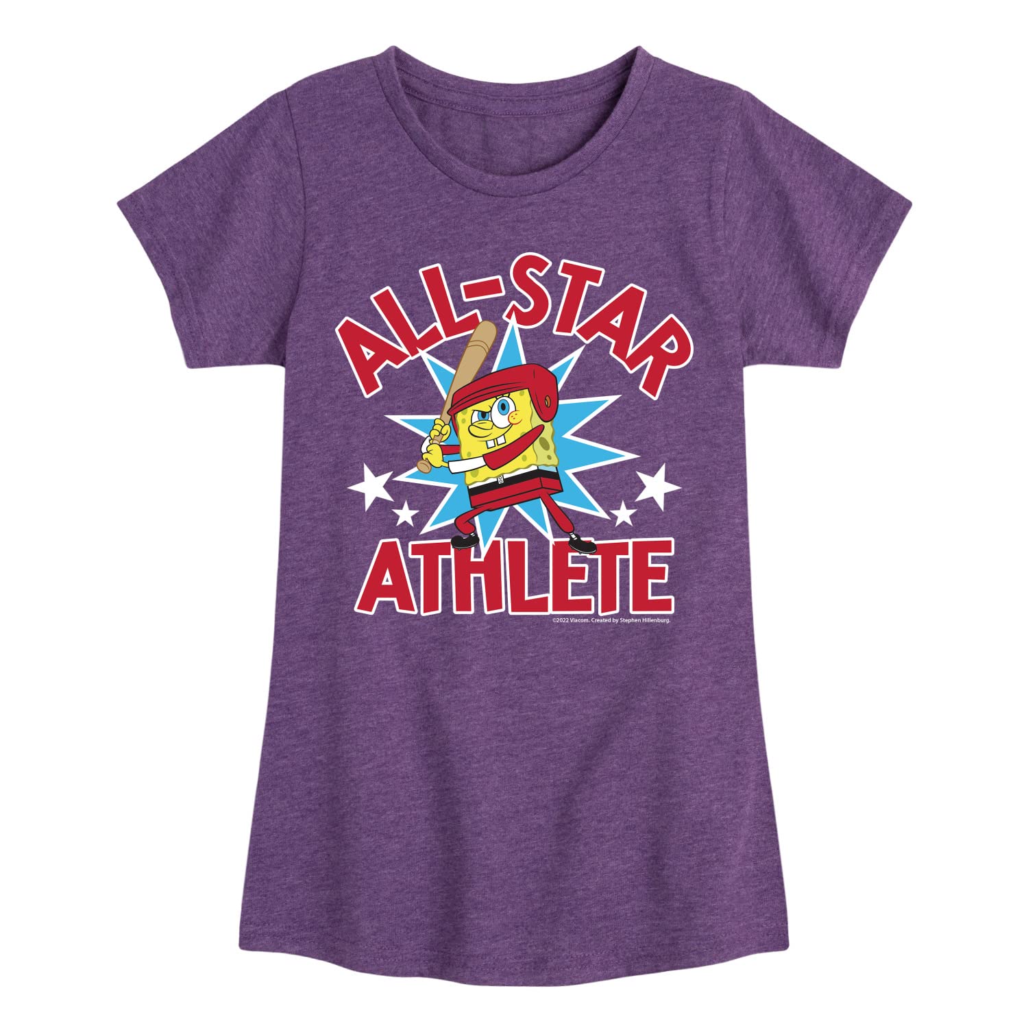 Spongebob Squarepants American All Star Graphic T-Shirt for Toddler & Youth Girls | Soft Short Sleeve Cotton Tee | Cartoon Character Apparel for Kids Playdate, School & Casual Wear