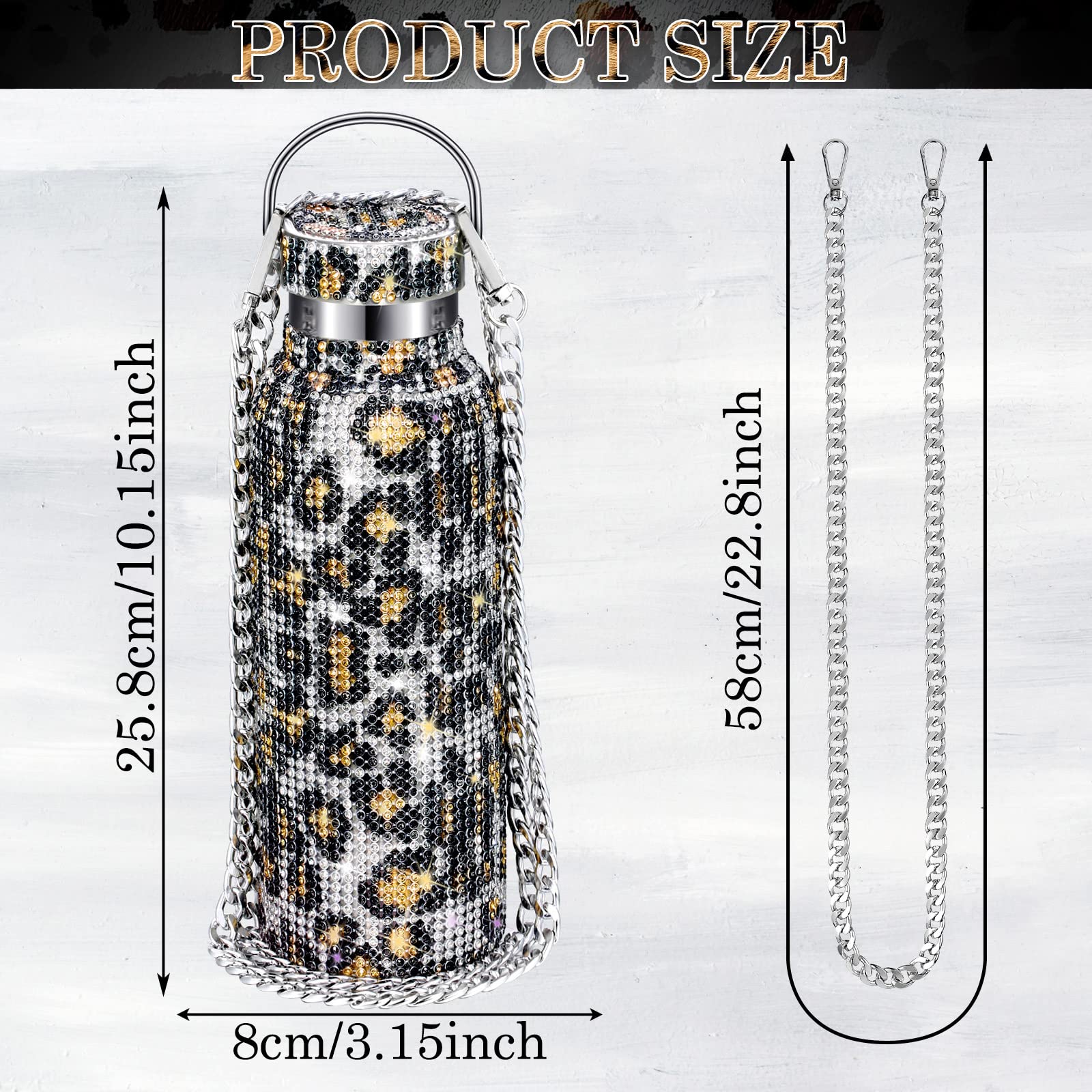 **Diamond Rhinestone Stainless Steel Water Bottle - 750ml Insulated Thermal Flask with Chain, Leopard Print - Perfect for Women & Girls Gifts, Gym, Travel & Everyday Hydration**