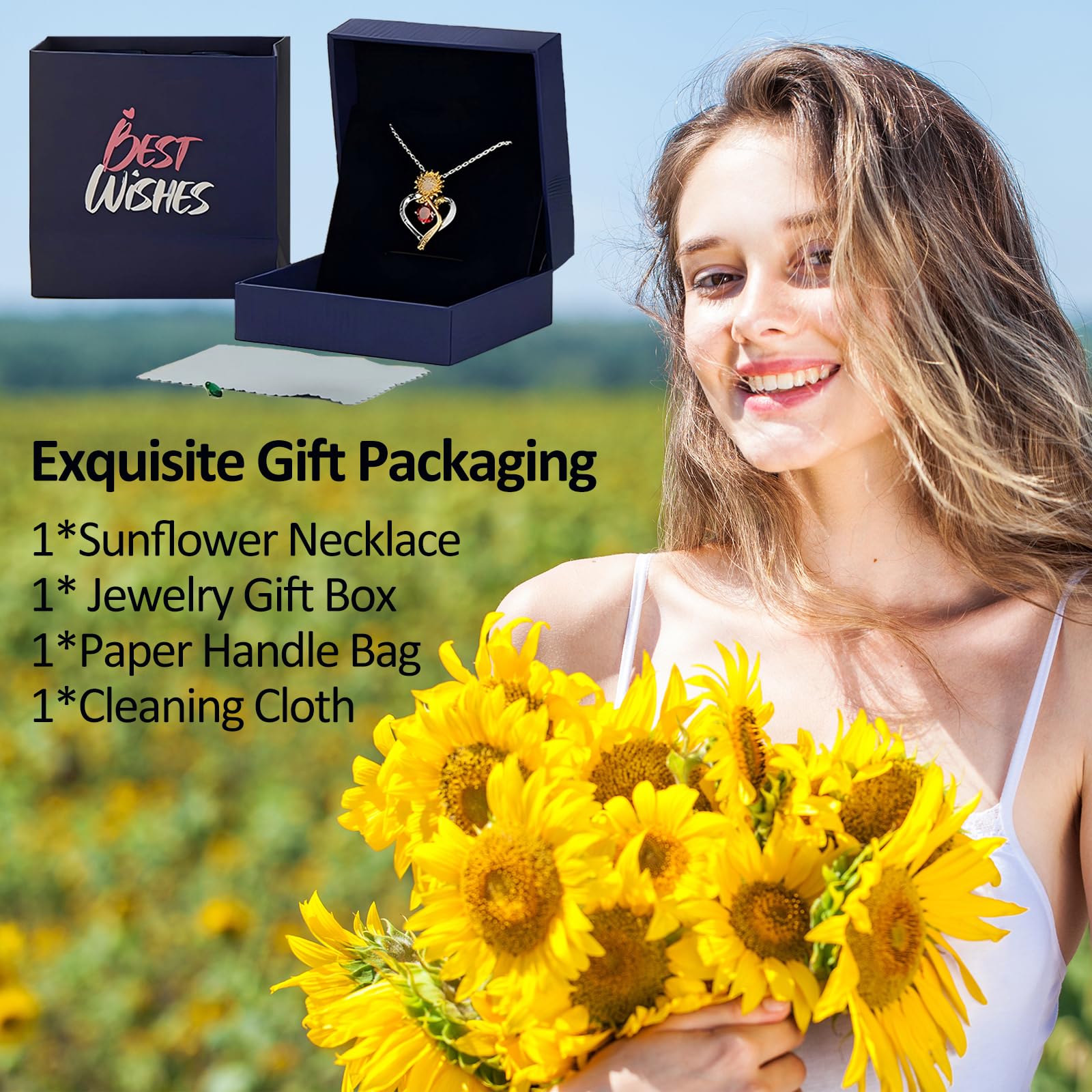Sunflower Necklace for Women - Elegant Floral Jewelry Gift for Wife, Girlfriend, Her | Birthday, Anniversary, Wedding Present | Perfect for Everyday Wear, Date Night & Special Occasions