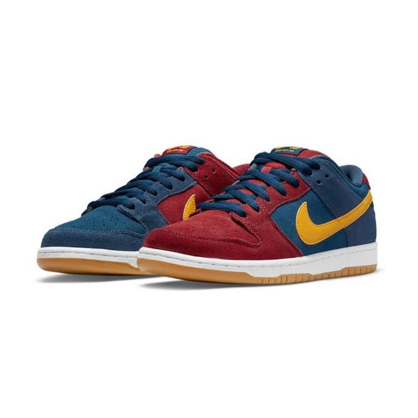 Nike SB Dunk Low Pro Premium Sneakers - Barcelona Navy, University Gold & Gym Red - Casual & Skateboarding Shoes for Men & Women