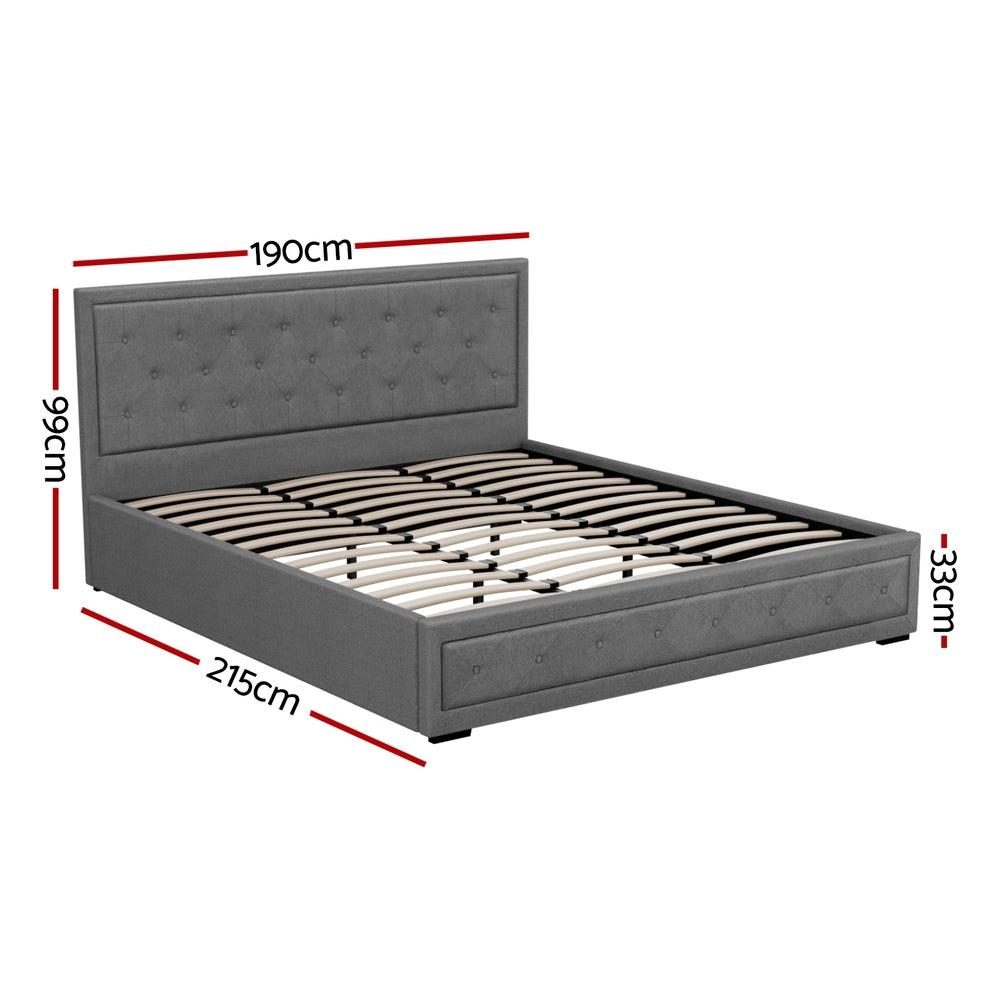 Bronte King Size Storage Bed Frame in Grey - Modern Platform Bed with Underbed Drawers for Extra Bedroom Storage