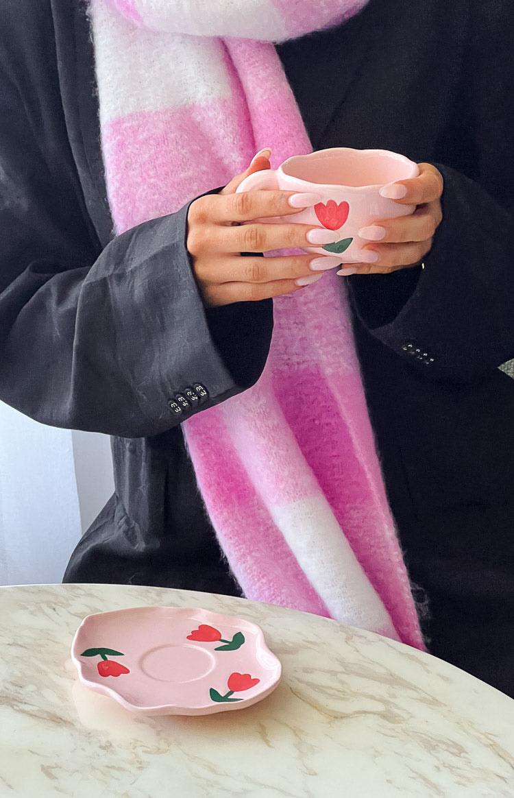 Elegant Daisy Pink Floral Mug Set - 4 Piece Ceramic Coffee Tea Cups with Handle, Perfect for Home Kitchen, Office & Gift Giving