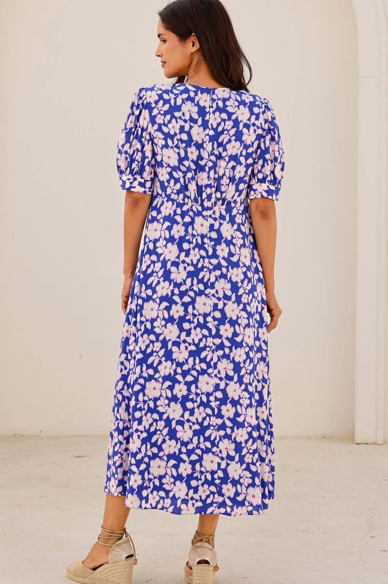 Anne Tea EcoVero™ Sustainable Floral Dress in Blossom Cobalt & Pink - Perfect for Spring Weddings, Garden Parties & Casual Outings