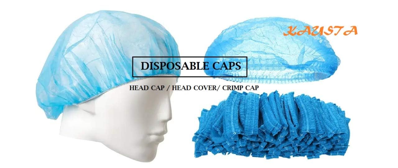 KAPGGRILA Disposable Non-Woven Head Caps (100 Pack) - Hair Protection for Food Service, Medical & Salon Use
