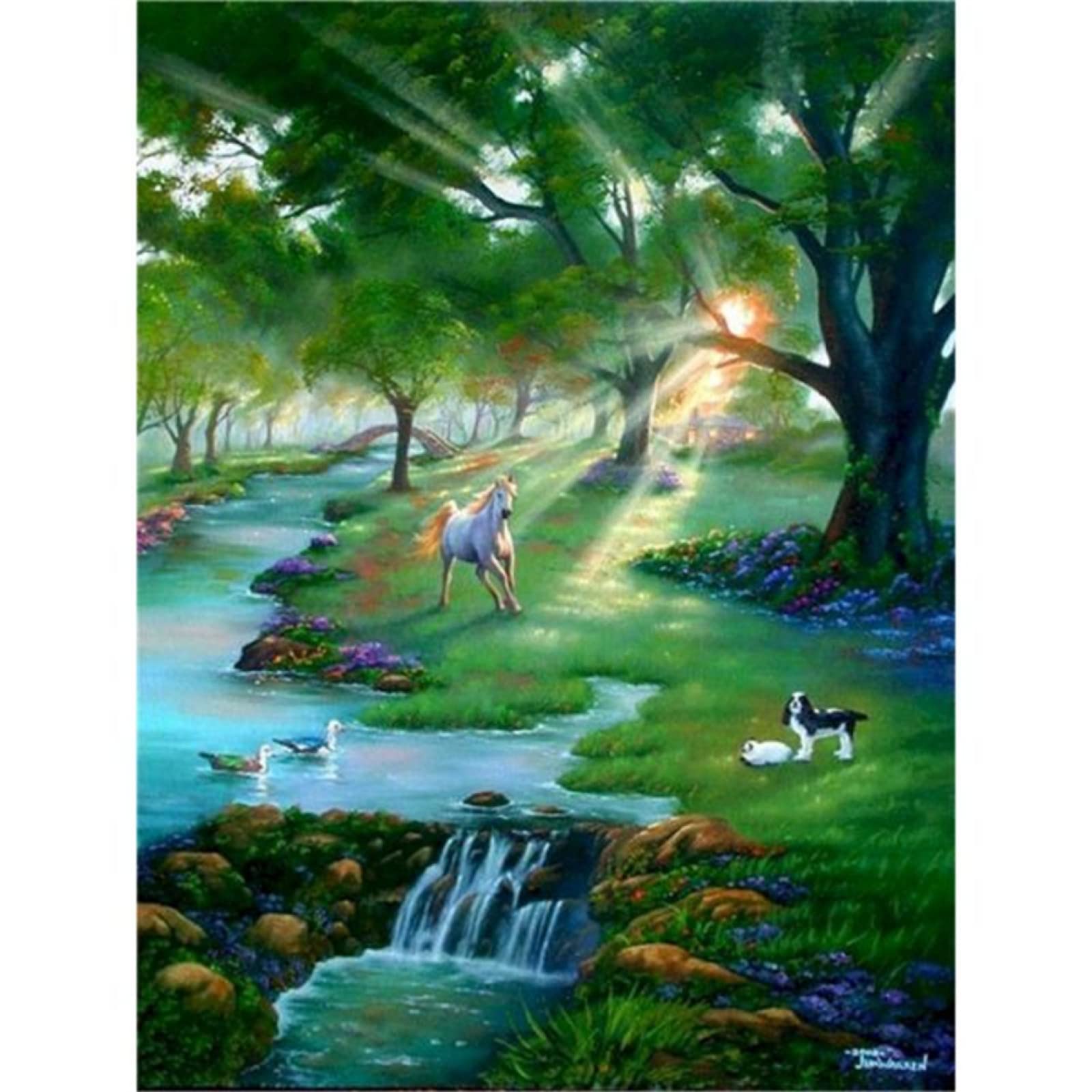 5D Diamond Painting Kit - Sunshine Unicorn Forest DIY Full Drill Diamond Art for Adults, Crystal Rhinestones Cross Stitch Craft (80x120cm/32x48in) - Perfect for Home Wall Decor, Entrance Decoration & Relaxing Stress Relief Activity