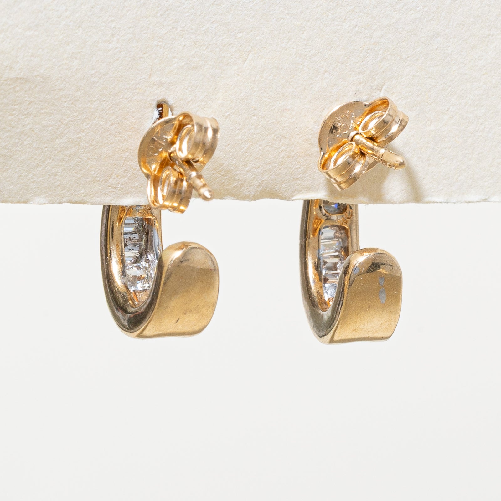 14K Gold Channel Set Diamond Huggie Earrings - 0.16ctw Total Weight | Elegant Everyday Hoop Earrings for Women, Perfect for Work, Date Night & Special Occasions