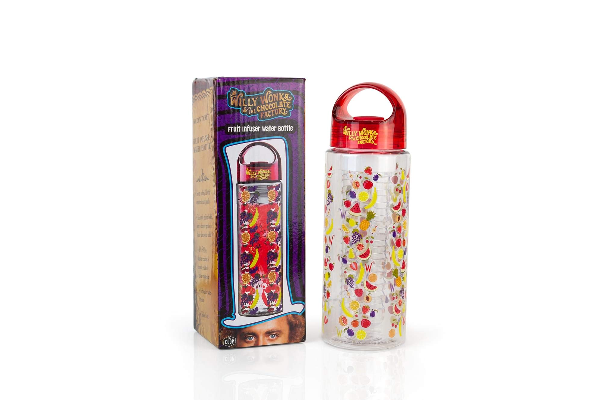 Willy Wonka Fruit Infuser Water Bottle - BPA Free Leak Proof 32oz Glass Water Bottle with Strainer for Infused Water, Detox, Tea & Cold Brew - Perfect for Gym, Office, Hiking & Travel