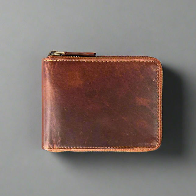 Premium Men's Zip Around Cow Leather Wallet - RFID Blocking, Slim Bifold Design for Cash & Cards - Perfect for Travel, Business & Everyday Use
