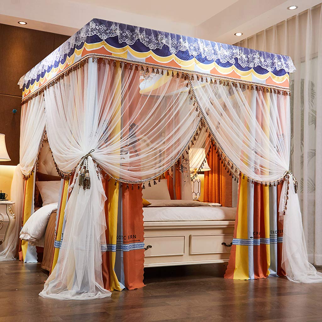 SCMTY Princess 4 Corner Bed Canopy & Mosquito Net for Girls, Adults & Kids - Twin/Full/Queen/King Size (Orange-Multi, California King) | Perfect for Bedroom Decor, Sleep Protection & Fairy Tale Themed Rooms