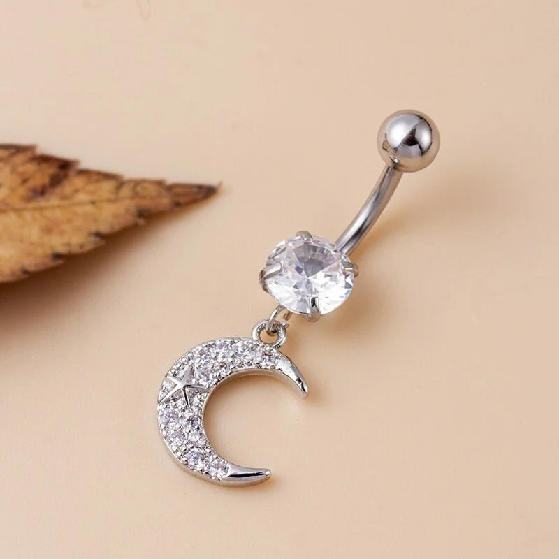 14G Surgical Steel Moon and Sun Top Mount Navel Ring - Hypoallergenic Belly Button Piercing Jewelry for Women | Perfect for Everyday Wear, Parties, and Body Piercing Enthusiasts