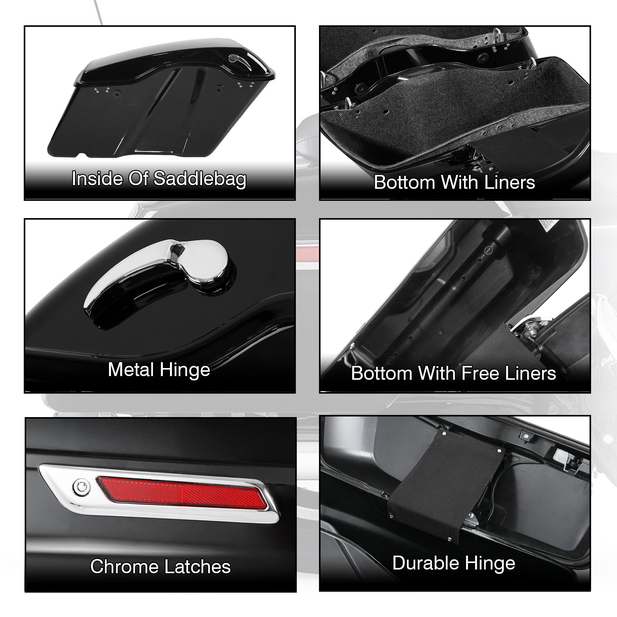 SLMOTO Waterproof Saddlebags with Lids & Keys - Compatible with Harley Touring Models FLHT FLTRX FLHR (2014-2023) - Perfect for Electra Glide, Road King, Ultra & Street Glide - Ideal for Long Rides, Commuting & Motorcycle Storage