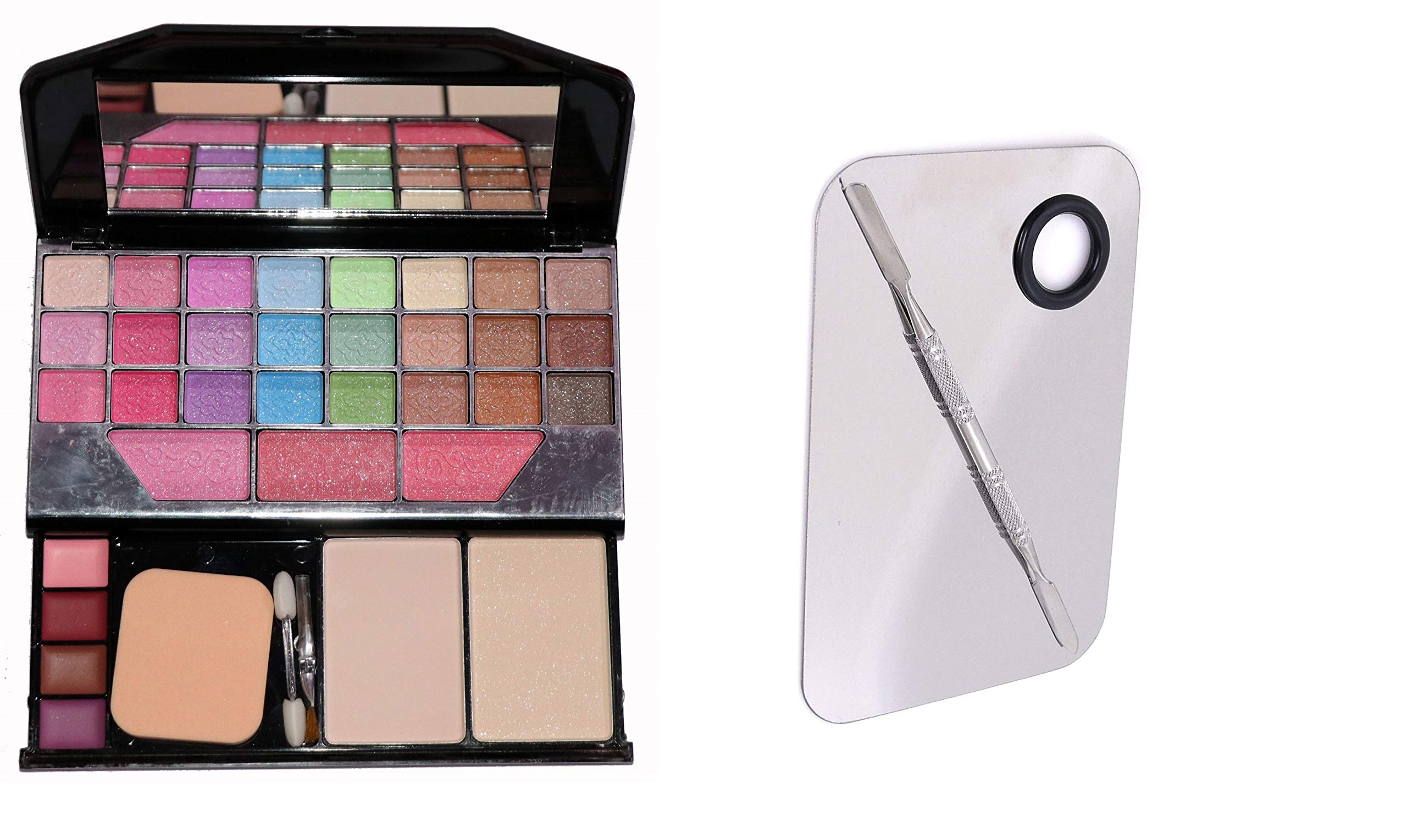 Angelie 6155 Professional Eyeshadow Makeup Kit with Stainless Steel Mixing Palette & Spatula - 3Pc Set for Makeup Artists & Beginners | Perfect for Studio, Home & Travel Use