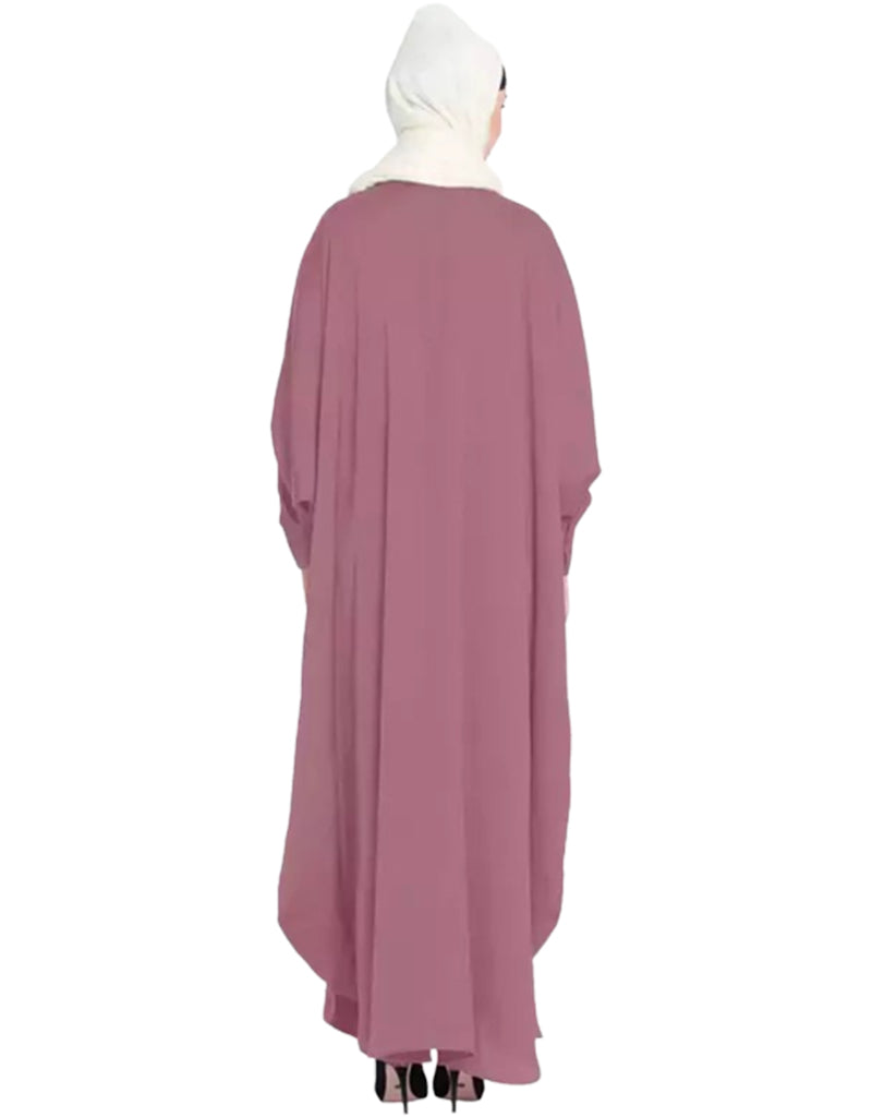 Elegant Arabic Front Open Kaftan with Self-Button Cuffs in Mauve Pink - Perfect for Boho Chic Outfits, Beach Cover-Ups & Special Occasions