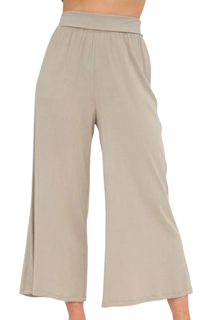 Stylish Sand Bamboo Linen Capri Pants for Women - Comfortable Summer Casual Wear for Beach, Yoga & Outdoor Activities