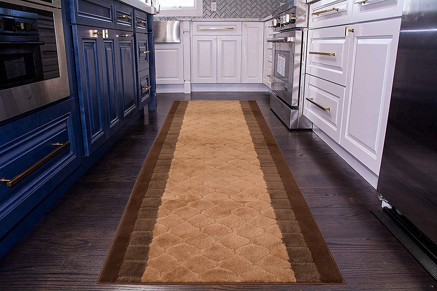 Custom Size Abstract Volley Design Runner Rug - 26 Inch Wide x Choose Your Length (Up to 49 ft) - Non-Slip Rubber Backing for Hallways, Entryways & High Traffic Areas - Brown Contemporary Floor Covering for Home & Office Decor