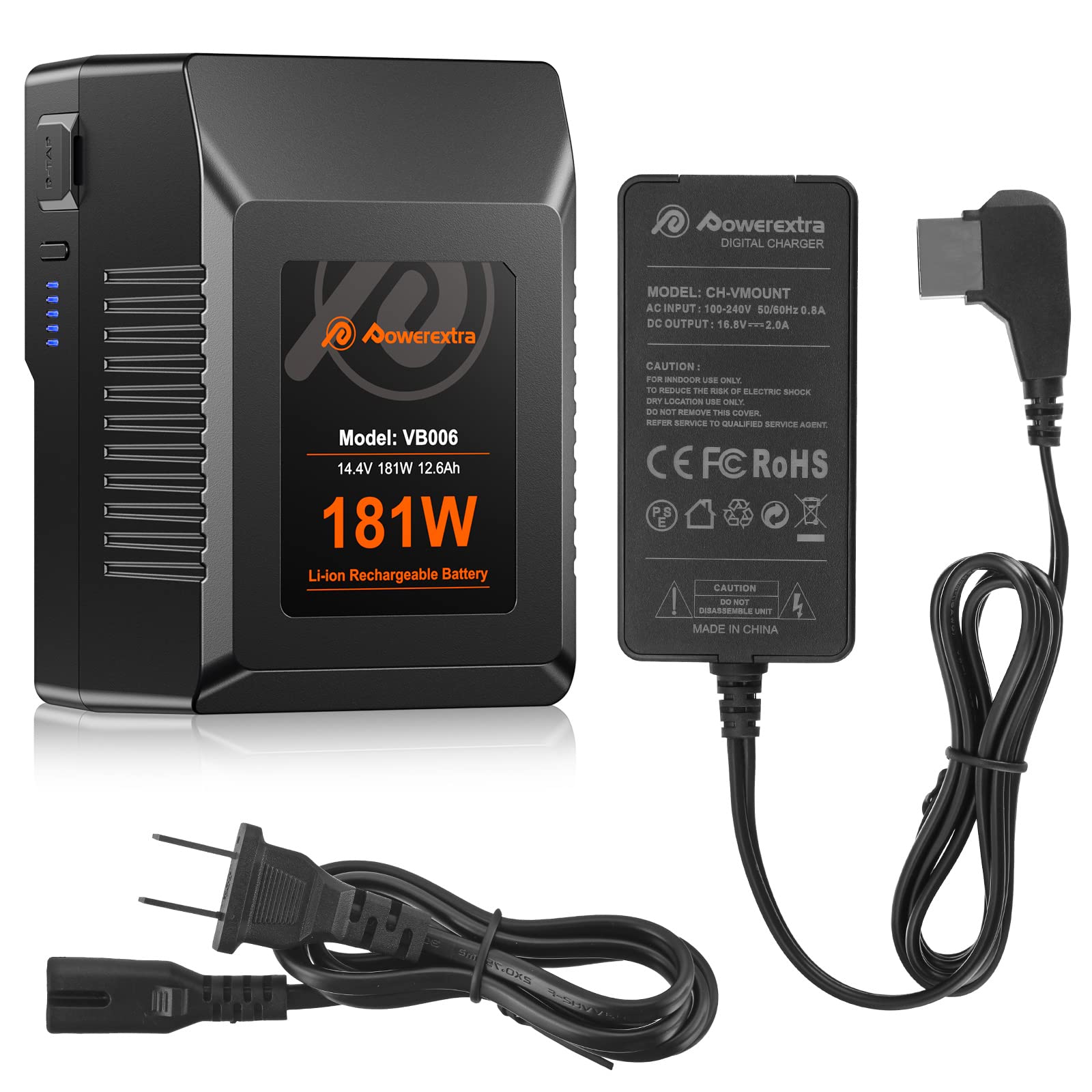 Powerextra V-Lock Battery with 45W PD Fast Charging - 181Wh High Capacity for Sony, Canon, Panasonic Cameras - Perfect for Photography, Videography & On-the-Go Power Needs