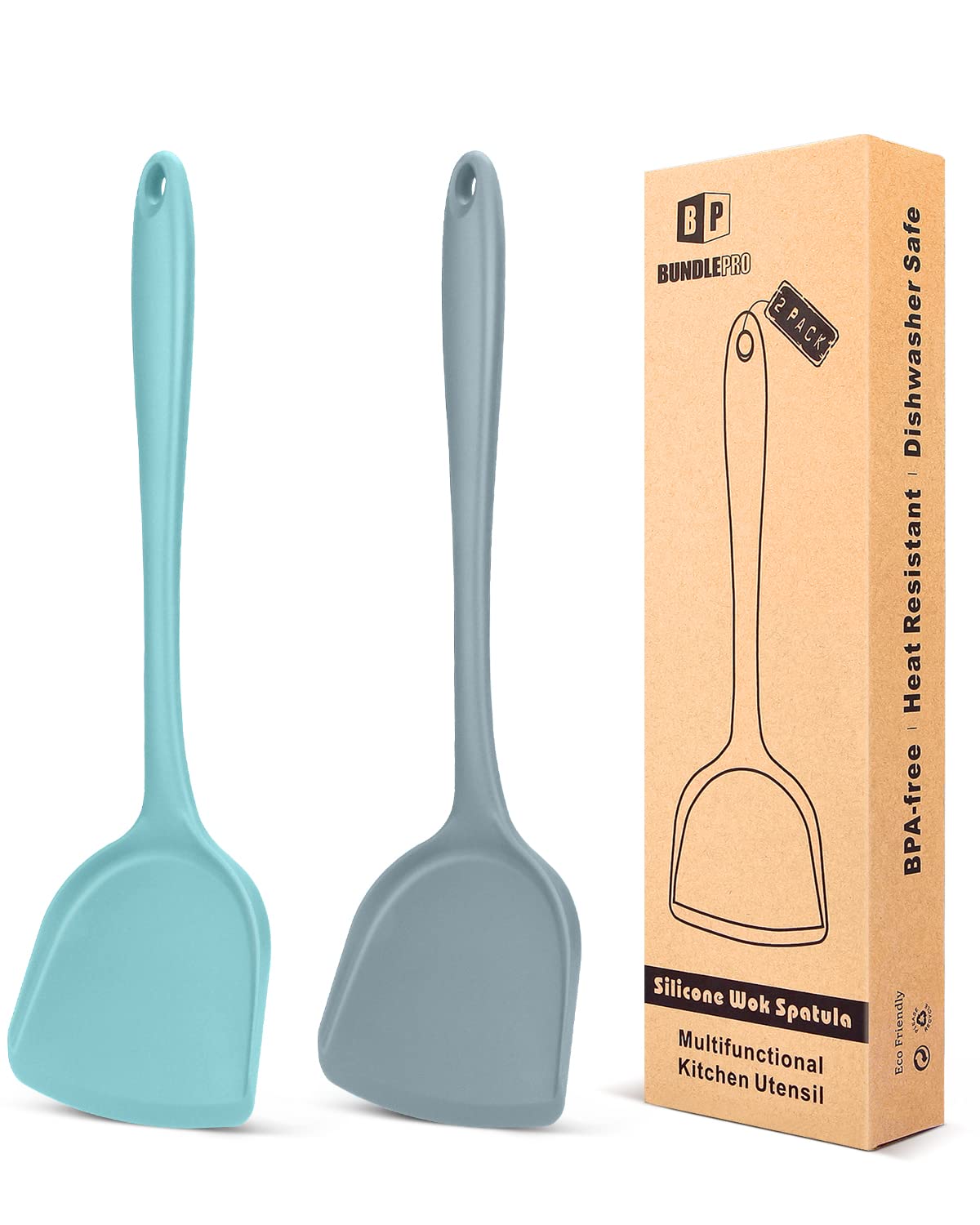 2-Pack Silicone Wok Spatula - Non-Stick, Heat Resistant Cooking Utensil for Stir-Fry, Baking & Sauteing | Dishwasher Safe & Easy Clean | Perfect for Asian Cuisine, Pancakes & Omelets